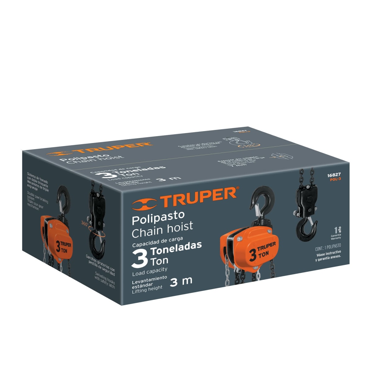 Tecle Con Cadena 3Mt X 3 Ton Truper 168275