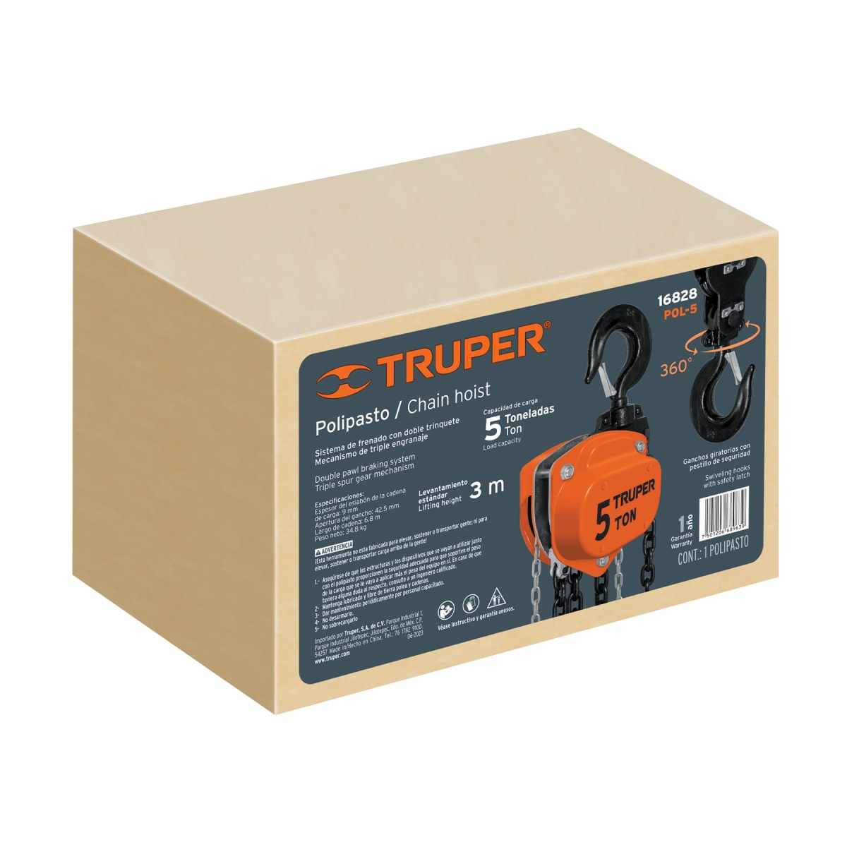 Tecle Con Cadena 3Mt X 5 Ton Truper 168284