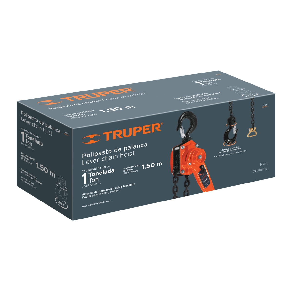 Tecle Palanca con Cadena 1.5M X 1 Ton Truper 168415