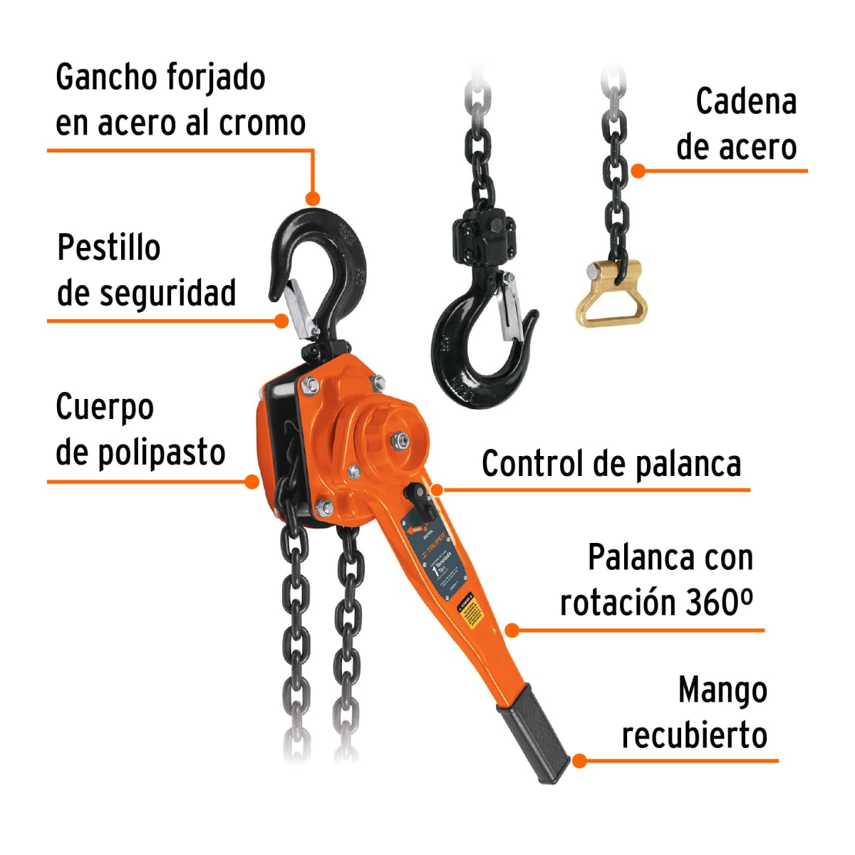 Tecle Palanca con Cadena 1.5M X 1 Ton Truper 168412