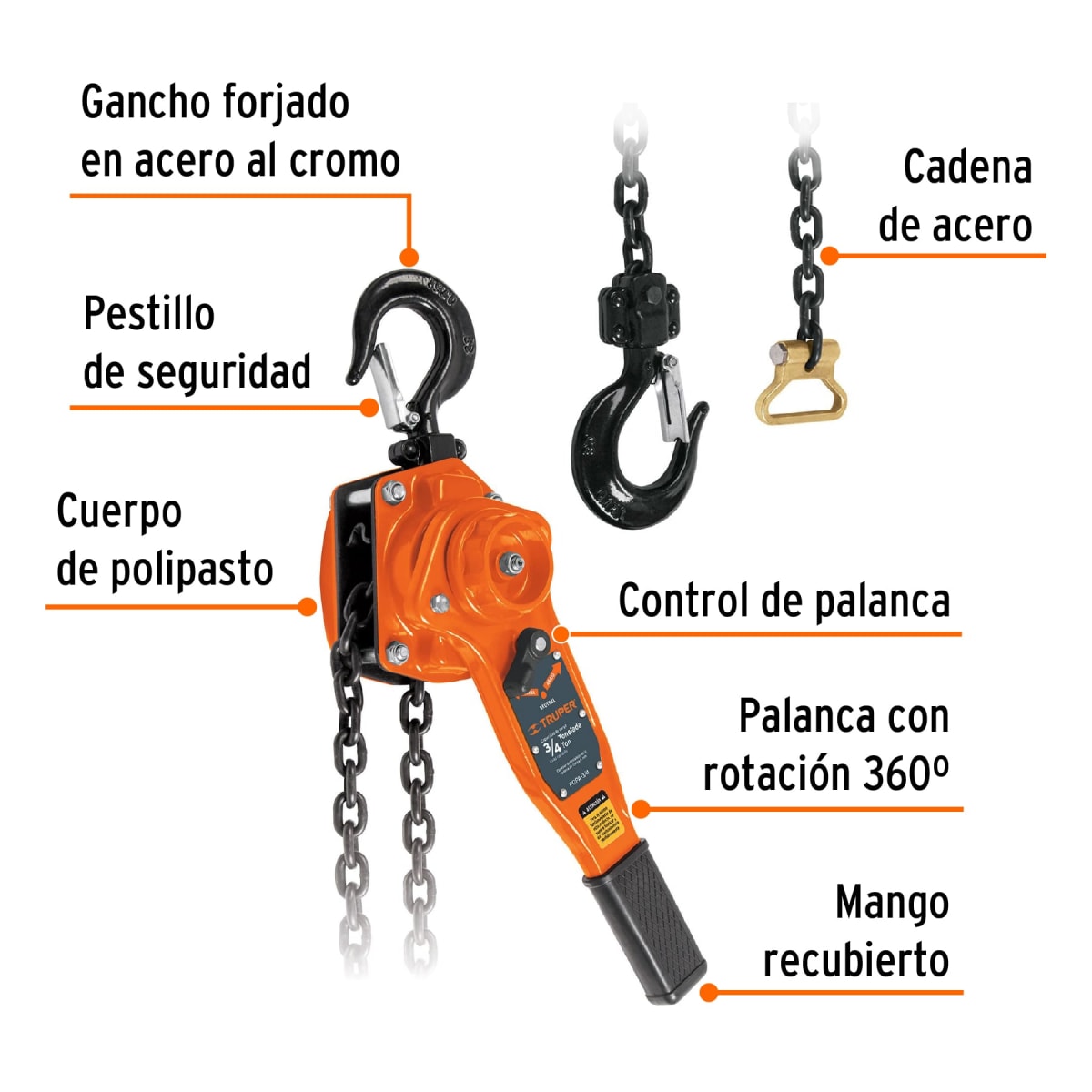 Tecle Palanca con Cadena 1.5M X 3/4Ton Truper 168402