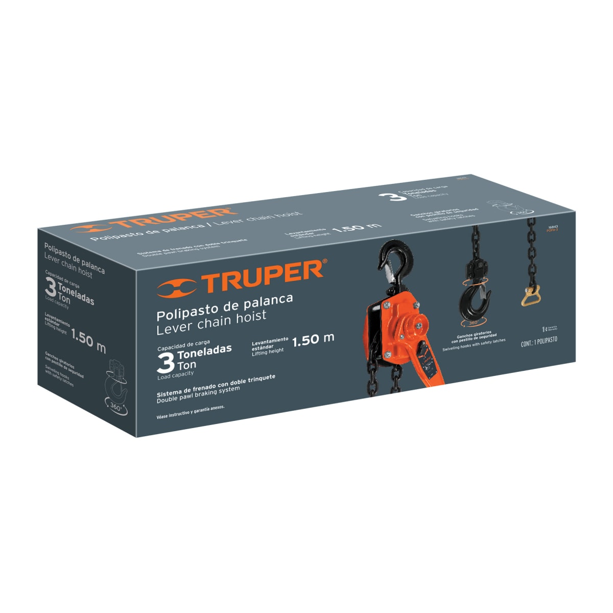 Tecle Palanca con Cadena 1.5M X 3Ton Truper 168435