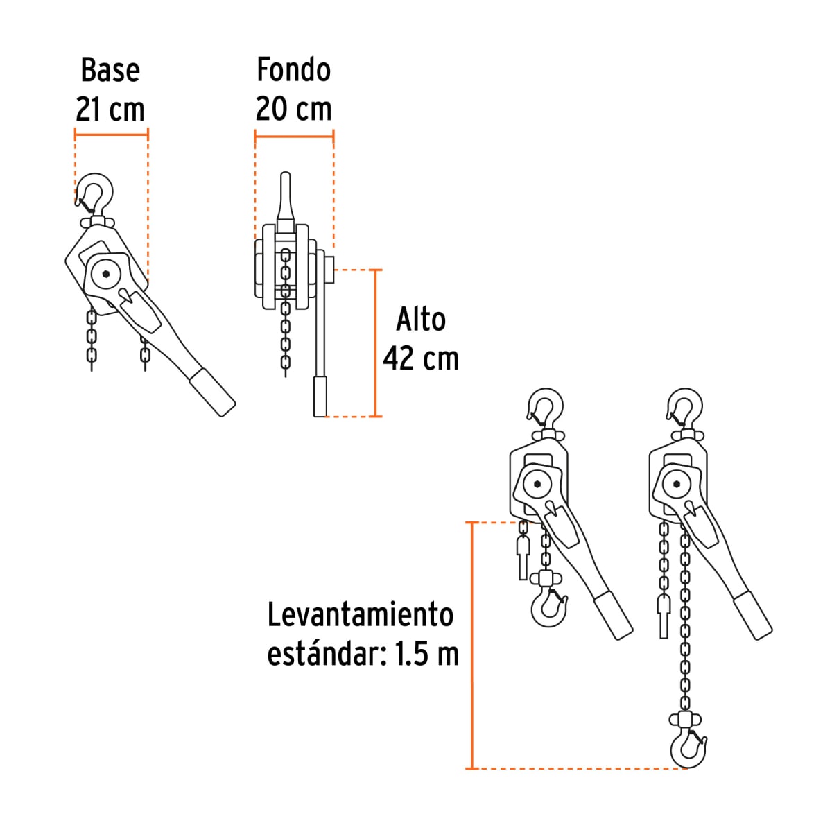 Tecle Palanca con Cadena 1.5M X 3Ton Truper 168433