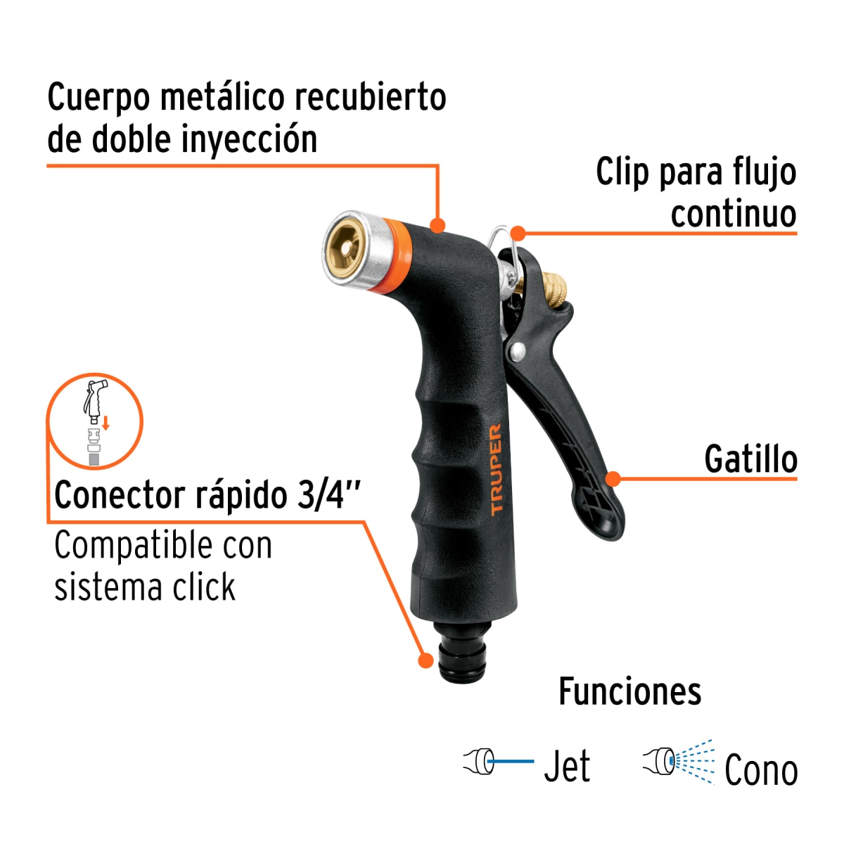 Pistola Metálica 2 Funciones C/Boquilla Regulable Truper 184752