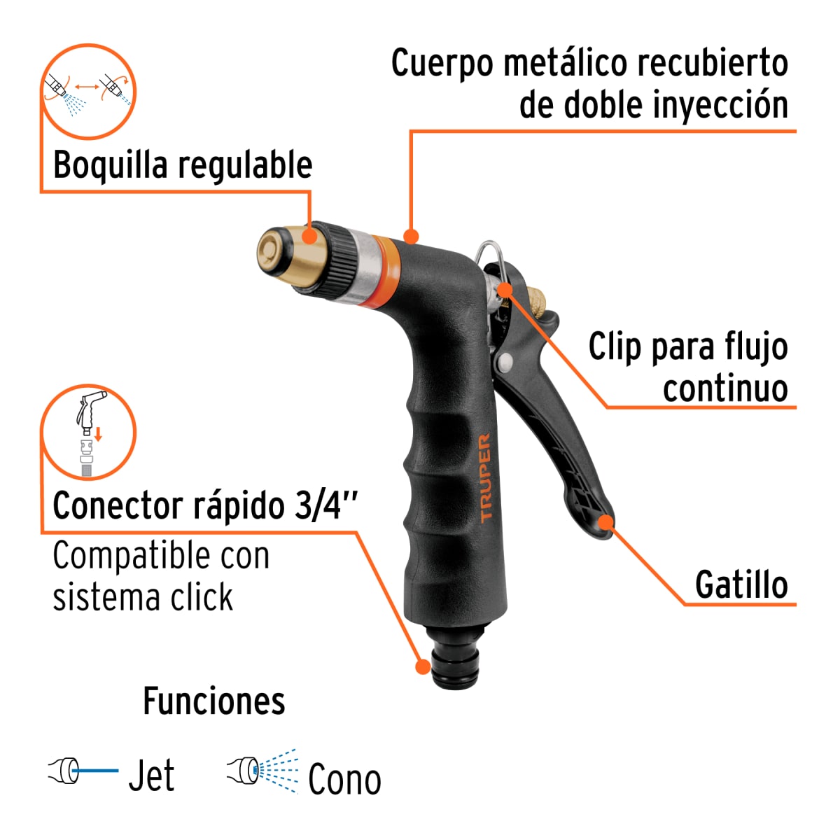 Pistola Metálica 2 Funciones C/Boquilla Truper 184762