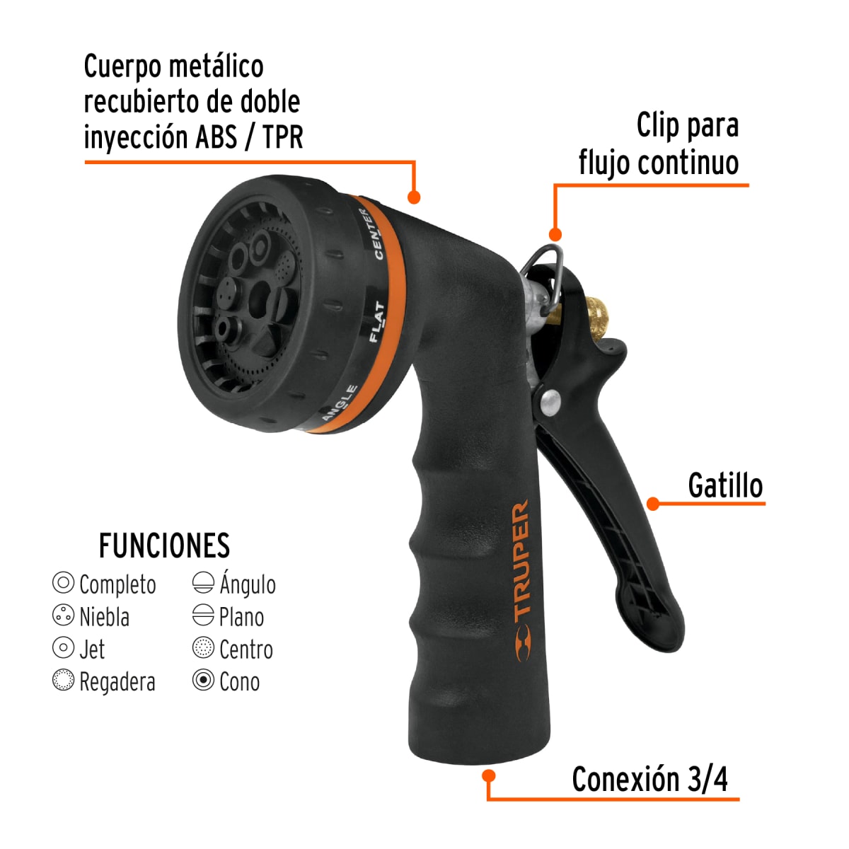 Pistola De Riego Metálica 8 Funciones Truper 184772