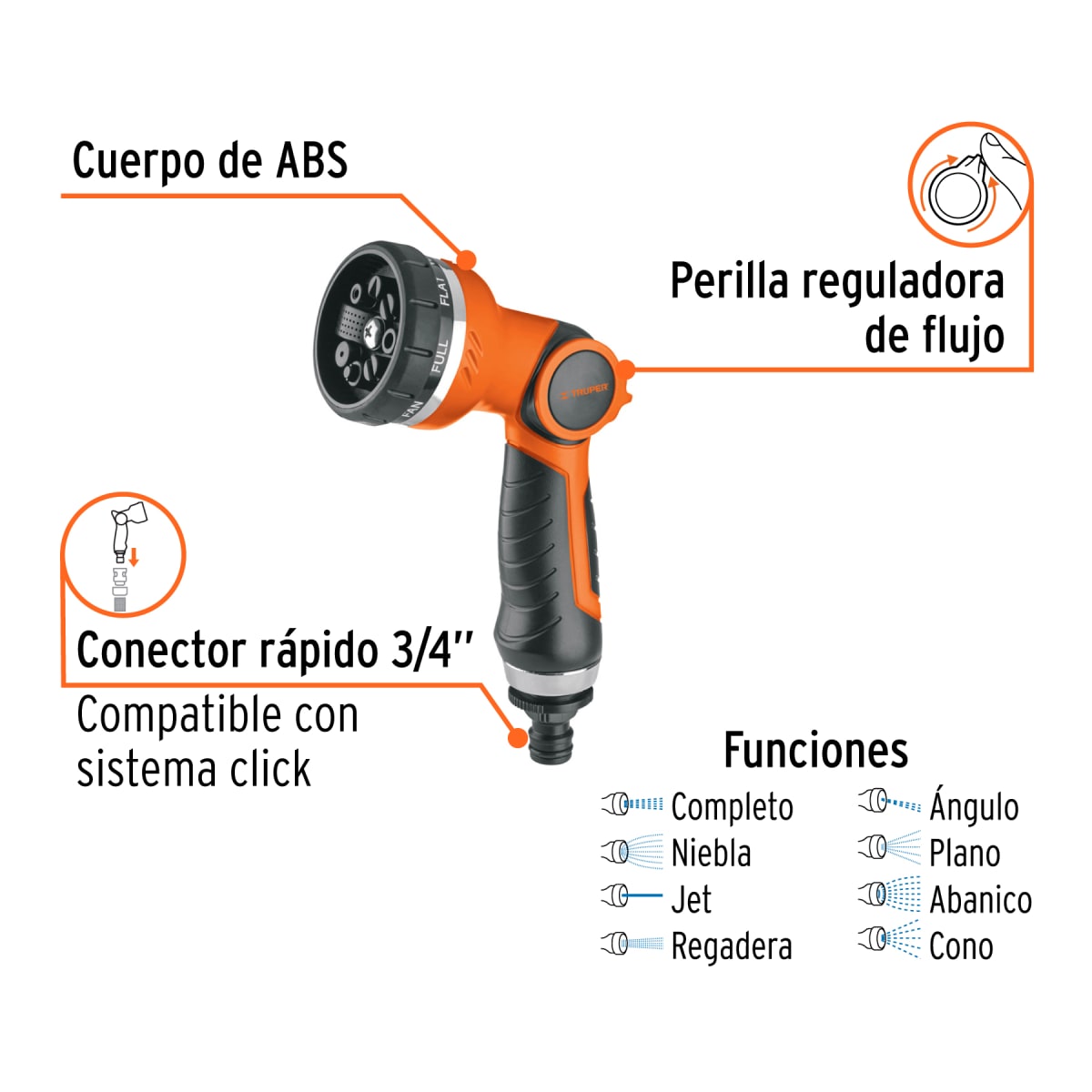 Pistola Para Riego De 8 Funciones Plástica Truper 174792