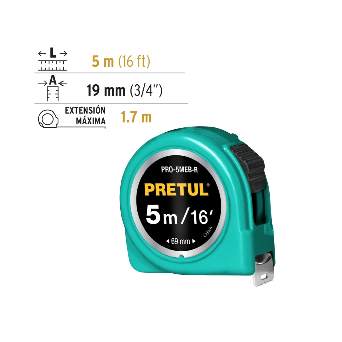 Wincha Verde 5 Mts Cinta 19 Mm Pretul 216123