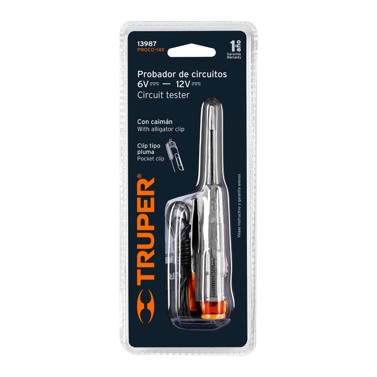 Probador de Corriente Directa Con Caiman 14 cm Truper 139874
