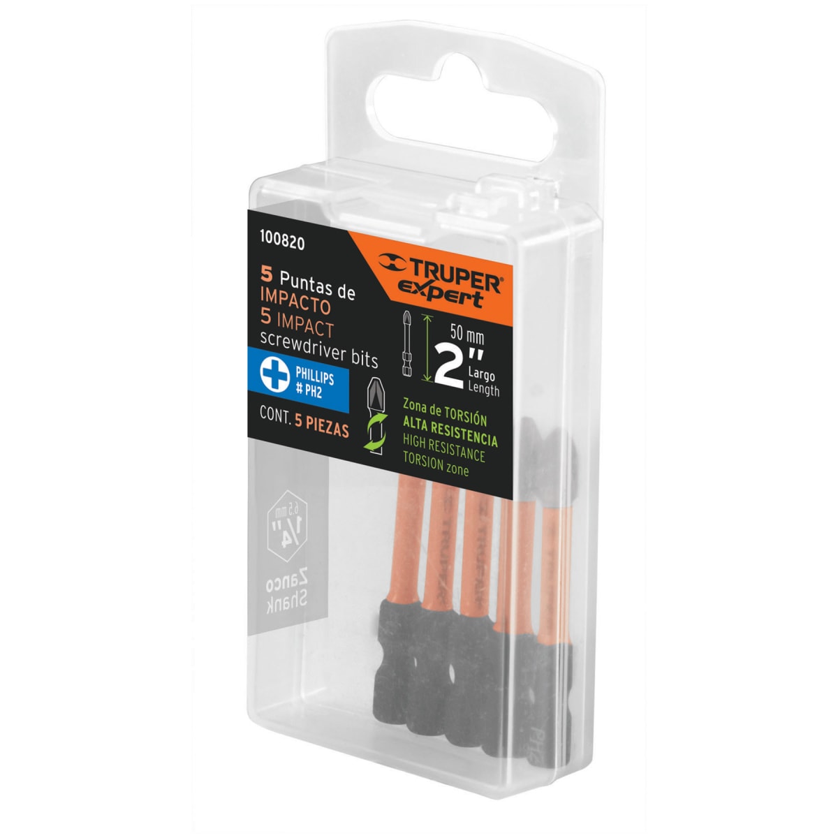 Juego De 5 Puntas De Impacto Phillips Ph2 X 2”,Truper 1008206