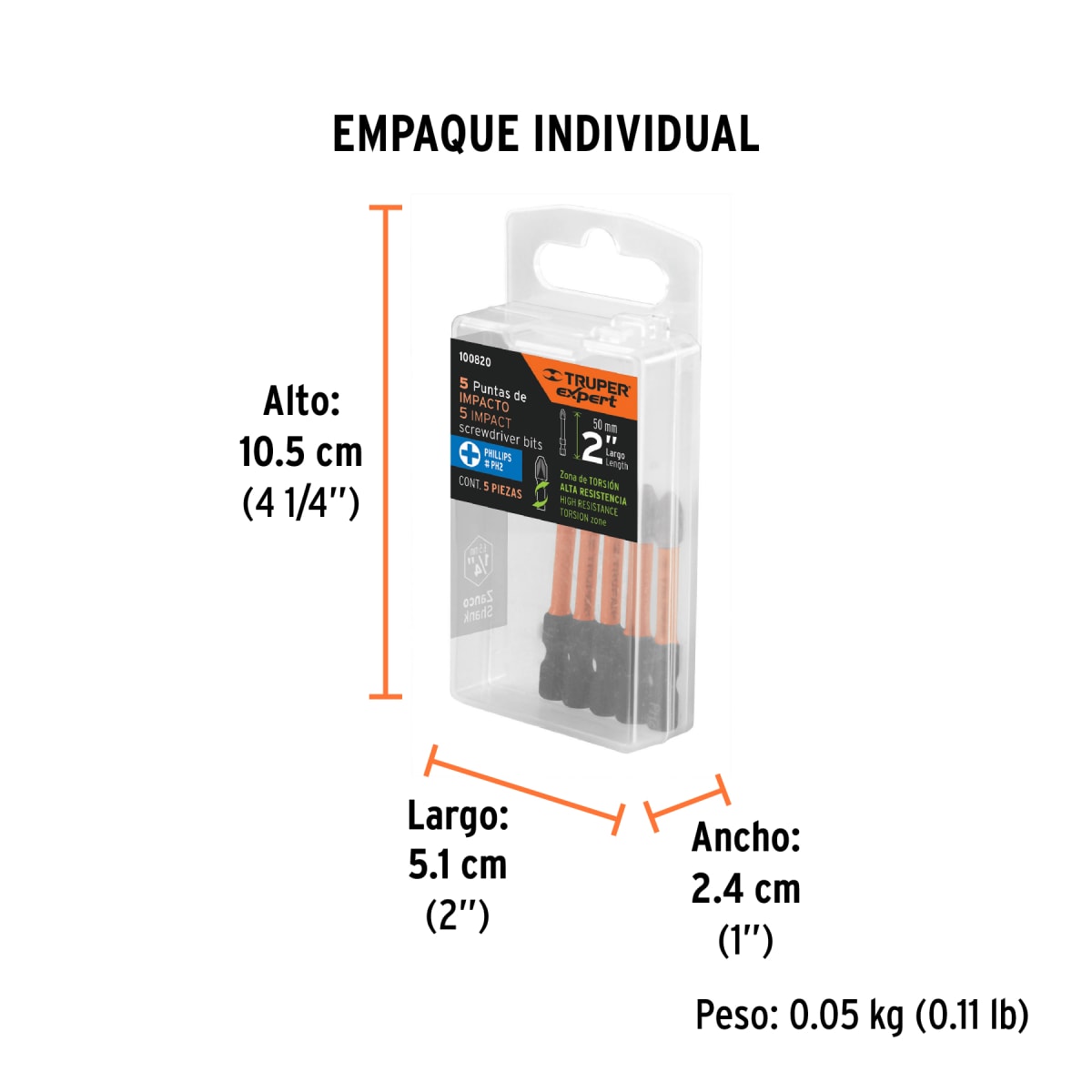 Juego De 5 Puntas De Impacto Phillips Ph2 X 2”,Truper 1008205