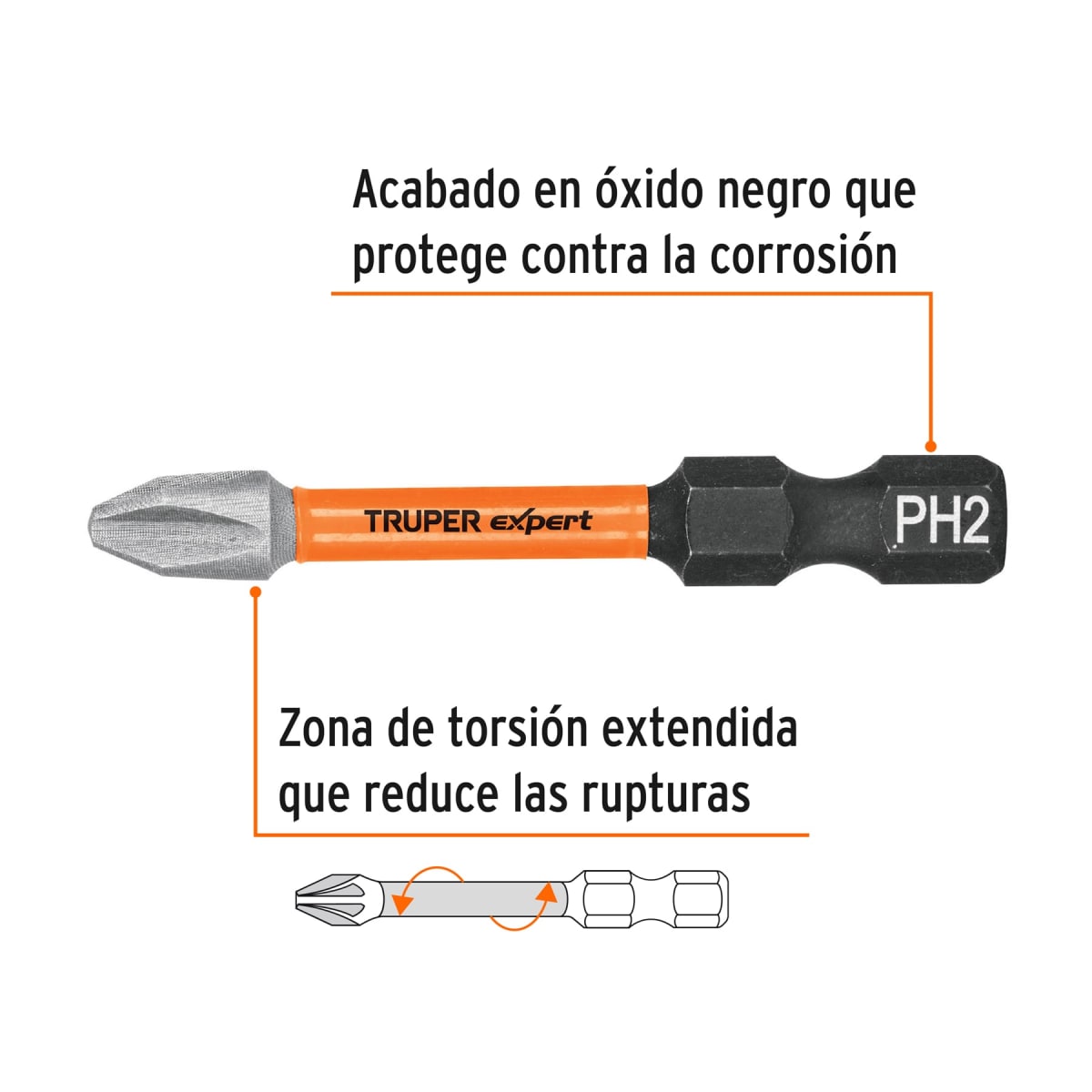 Juego De 5 Puntas De Impacto Phillips Ph2 X 2”,Truper 1008203