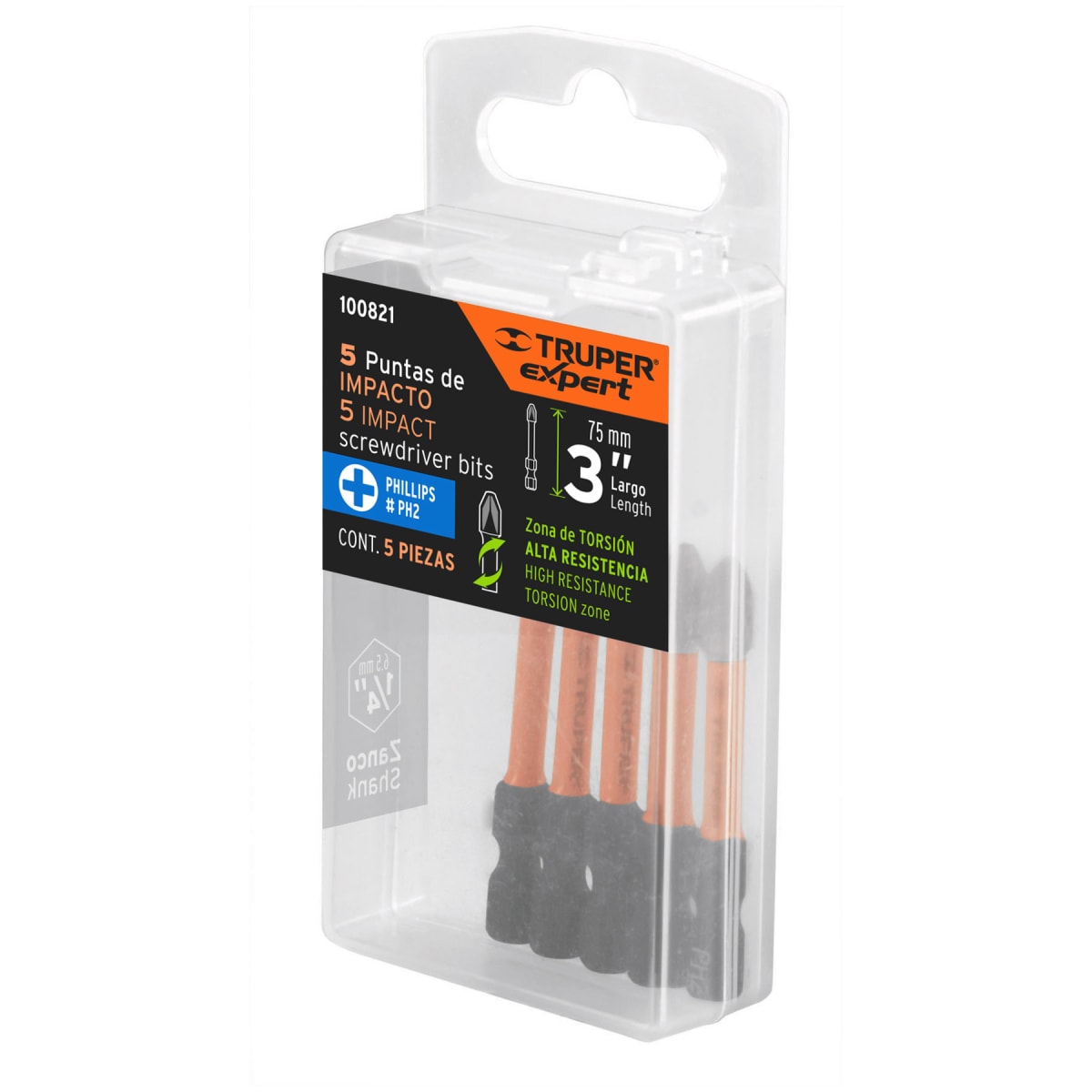 Juego De 5 Puntas De Impacto Phillips Ph2 X 3”,Truper Expert6