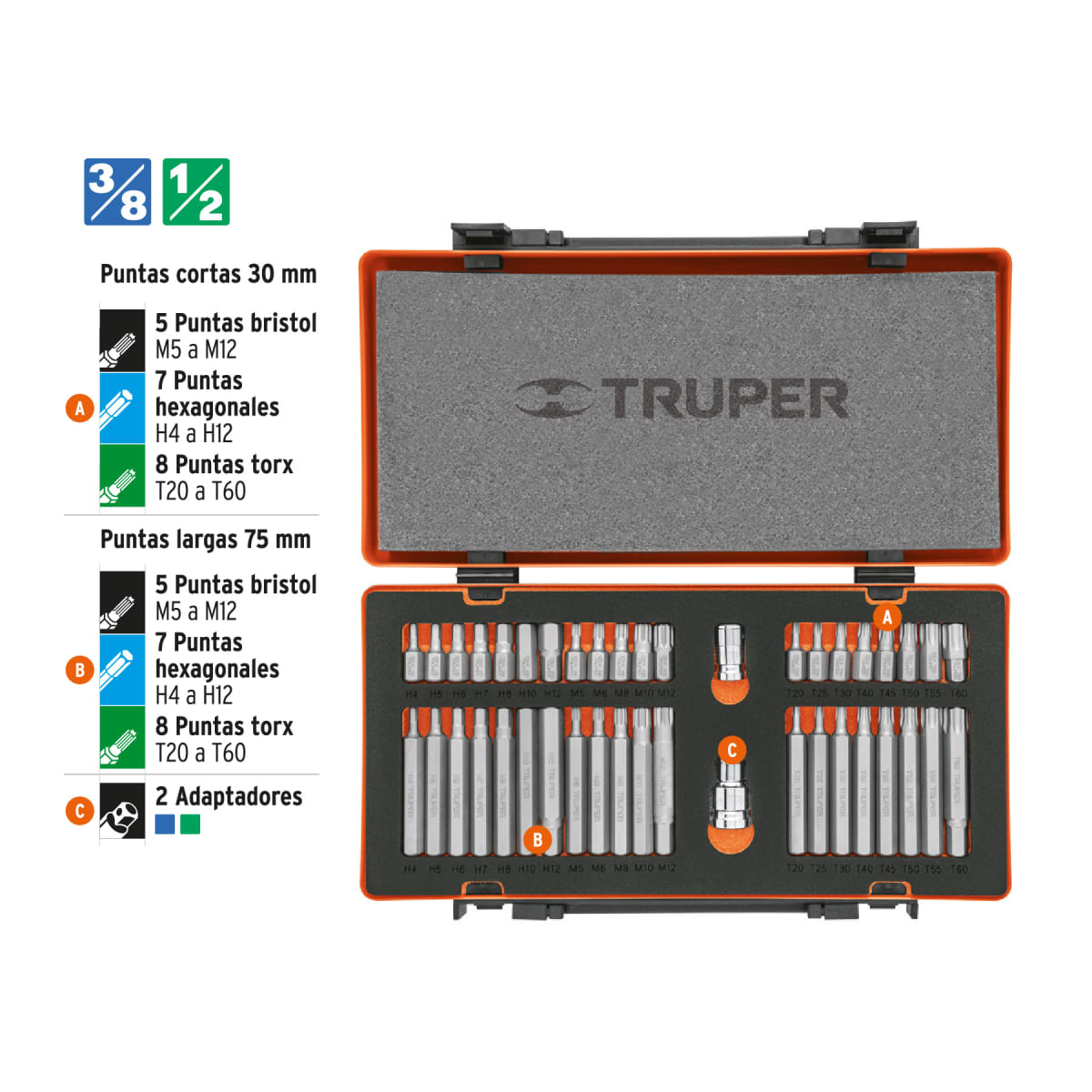 Juego De  Adaptadores y Bits 42 Piezas Truper 178093