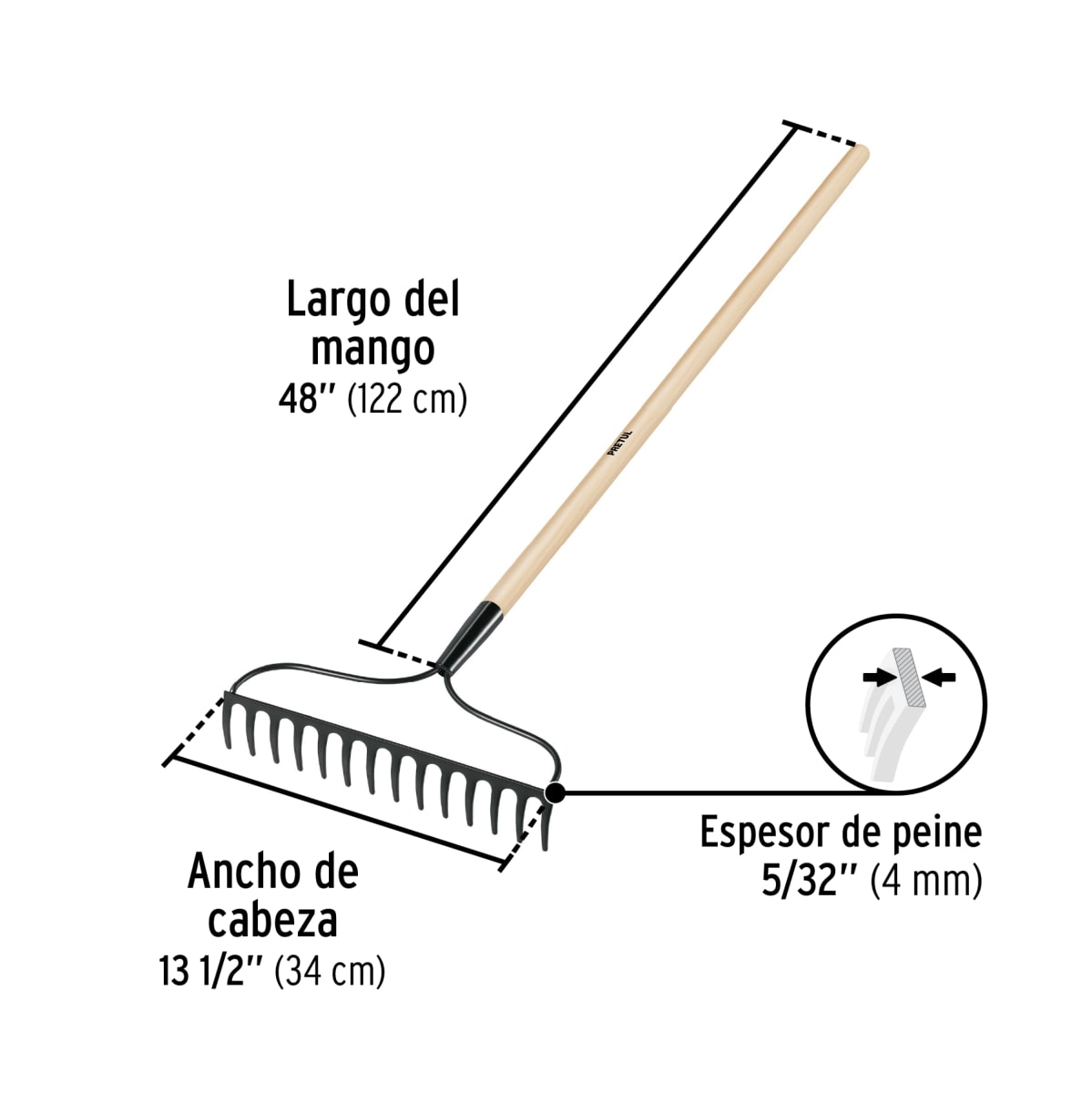 Rastrillo Jardinero 14 Dientes Mango 48