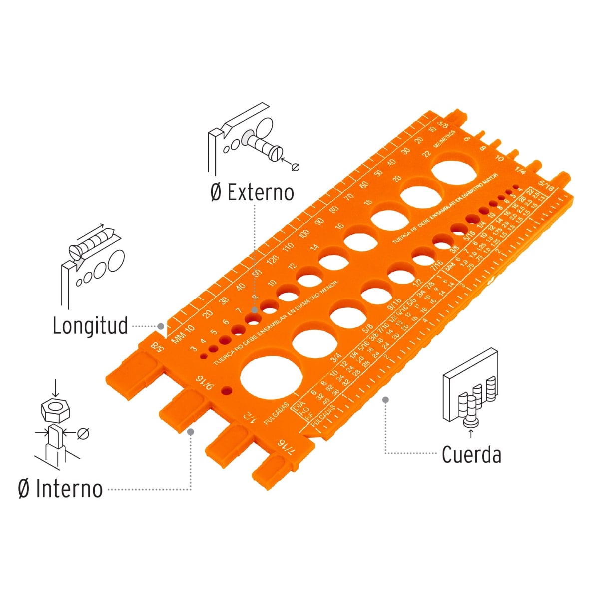 Regleta Calibradora De Tuercas Y Tornillos 22 Cm Truper 108112