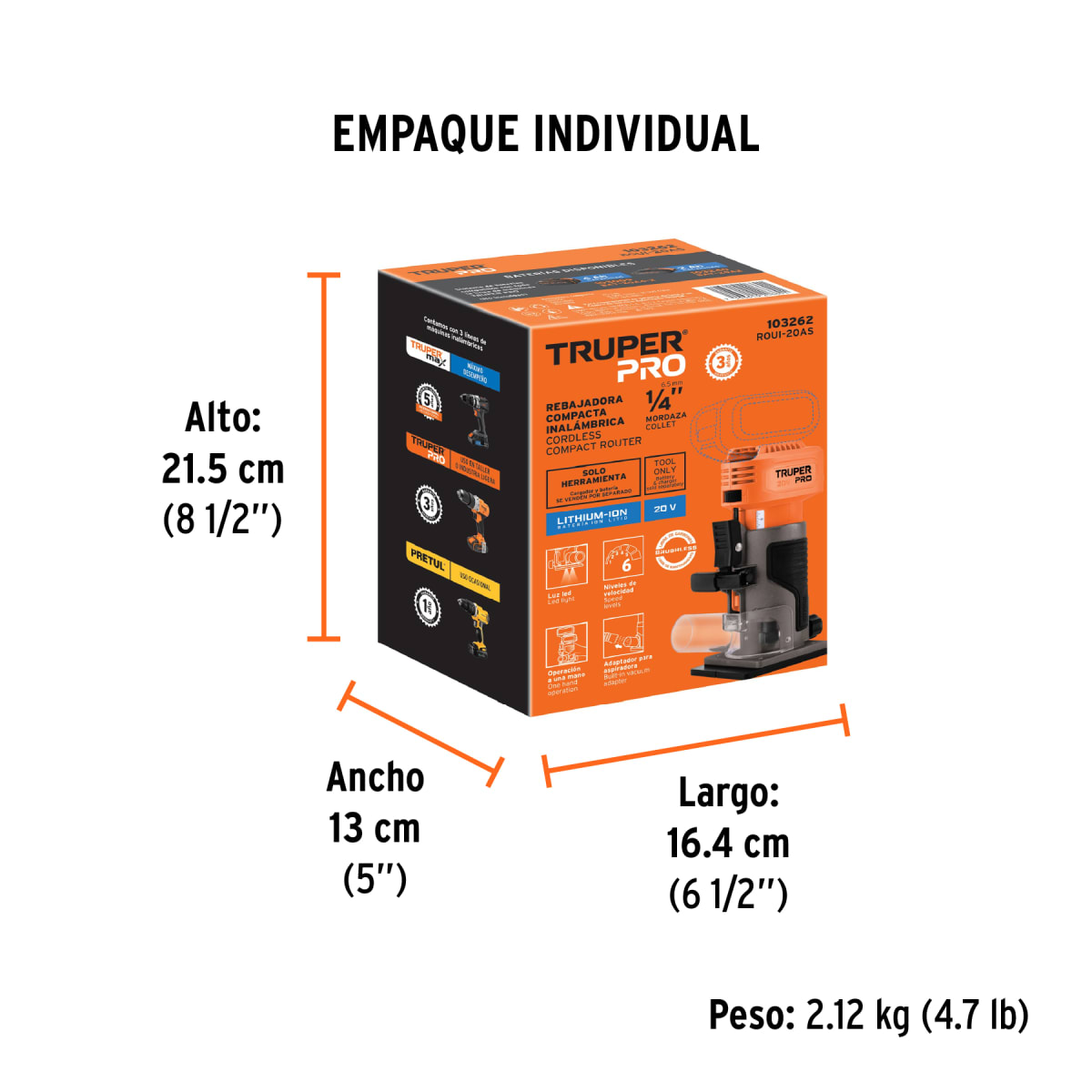 Ruteadora Fresadora 1/4 Inalámbrica 20Vol Sin Bat Truper 1032624