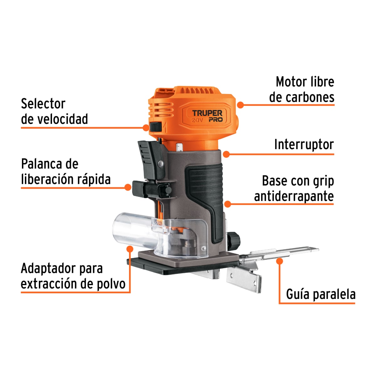 Ruteadora Fresadora 1/4 Inalámbrica 20Vol Sin Bat Truper 1032623