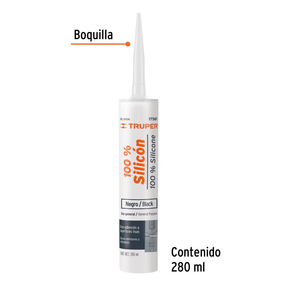 Silicona Negra 280ml al 100% Uso general Truper 175612