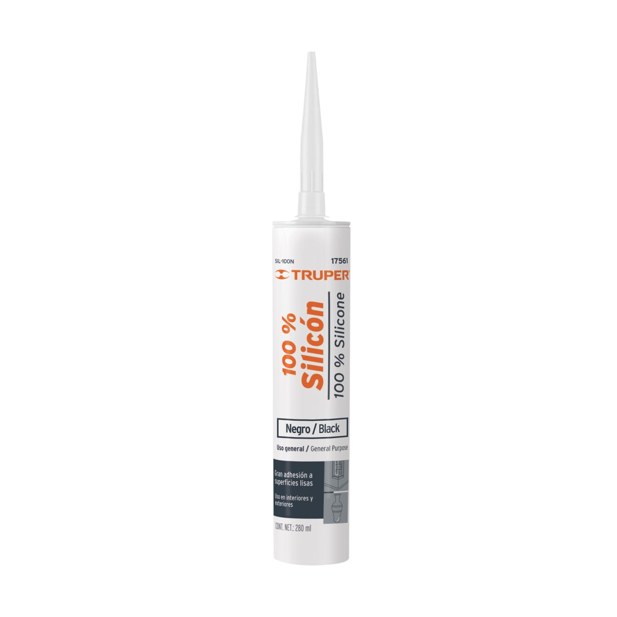 Silicona Negra 280ml al 100% Uso general Truper 17561 0