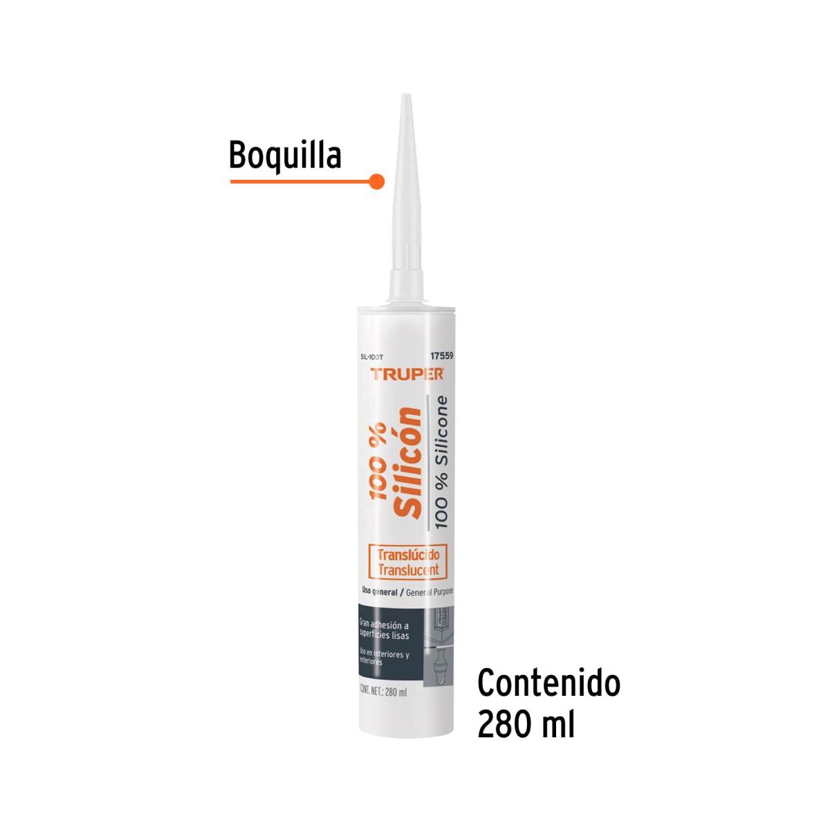 Silicona Transparente 280ml al 100% Uso general Truper 175592