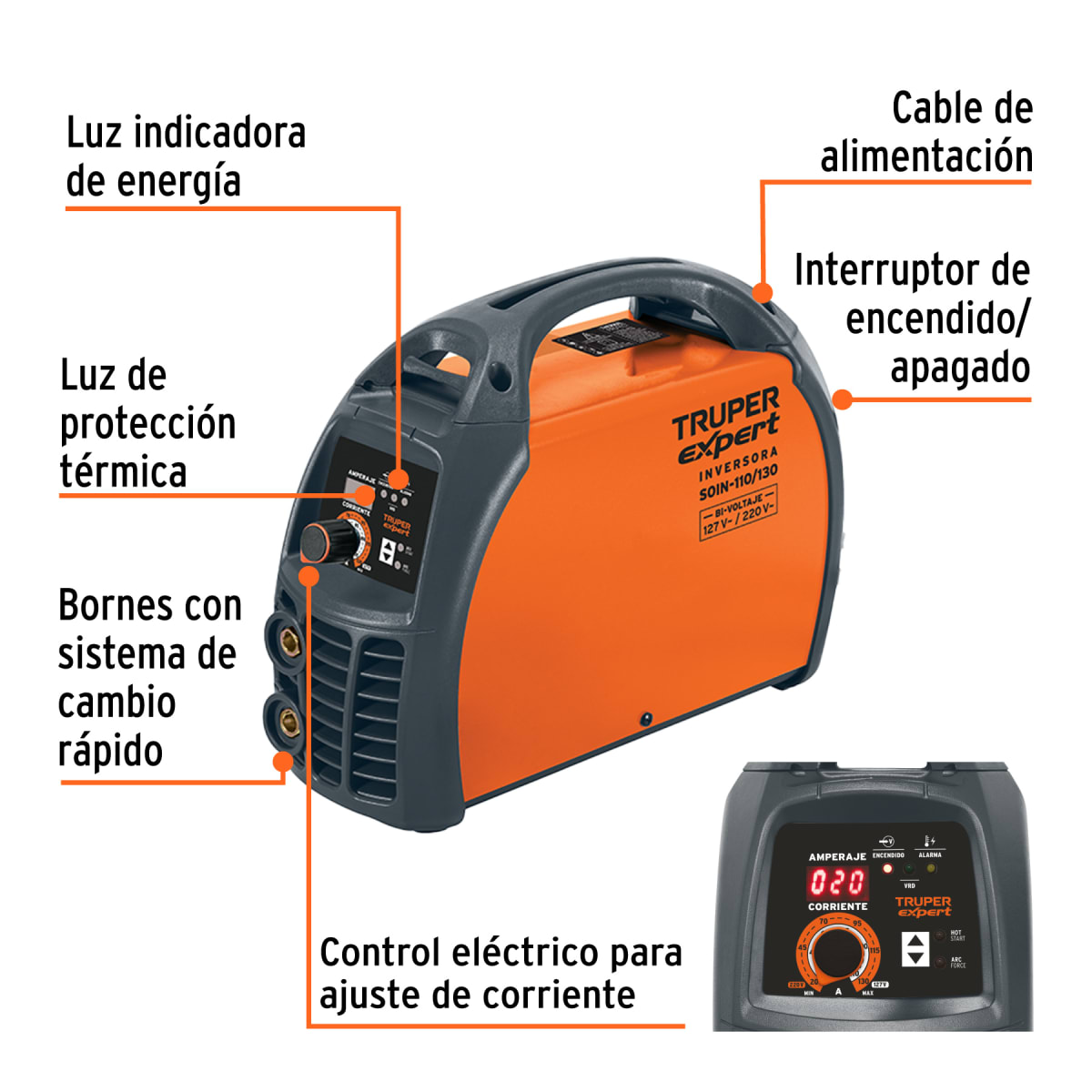 Soldadora Inversora 130 A Bi-Voltaje 127 /220 V Truper 117873