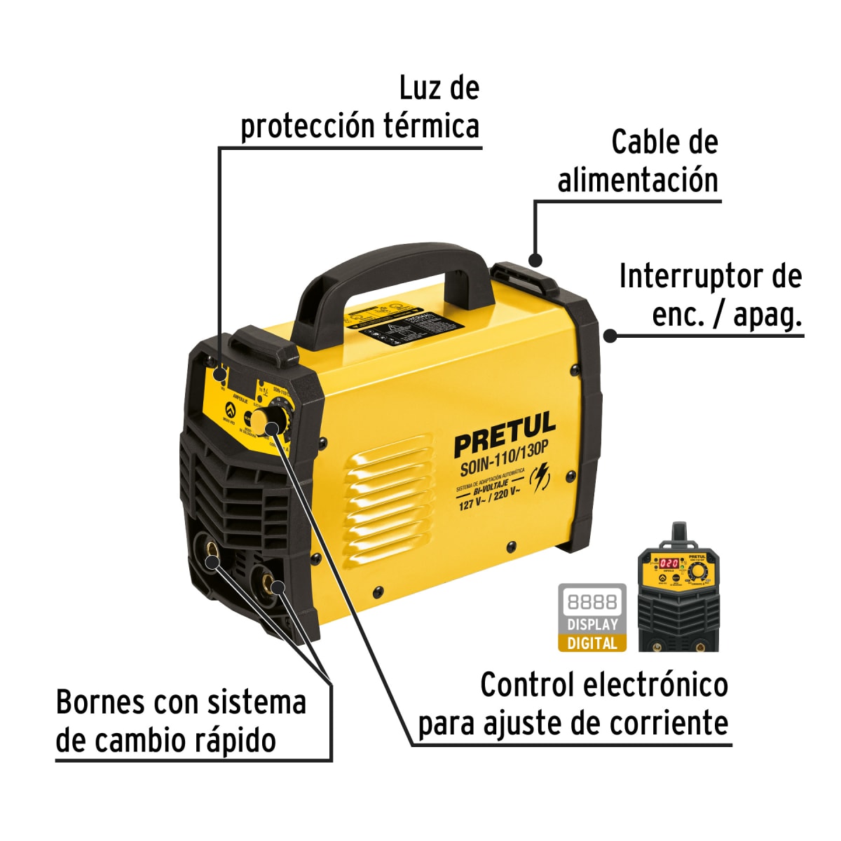 Soldadora Inversora 130A Bi-Voltaje 127/220V Pretul 299592