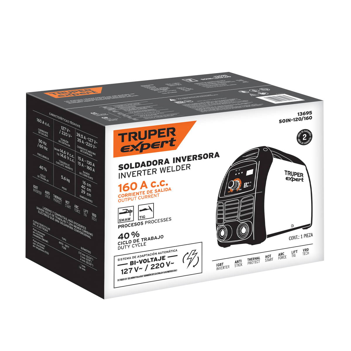 Soldadora Inversora 160A Bi-Voltaje 127/220V Truper 136958