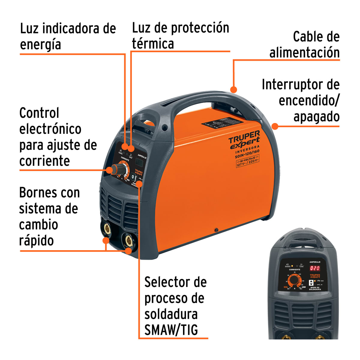 Soldadora Inversora 160A Bi-Voltaje 127/220V Truper 136952