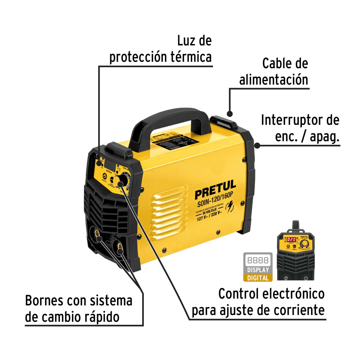 Soldadora Inversora 160 A Bi-Voltaje 127/220 V Pretul 299602