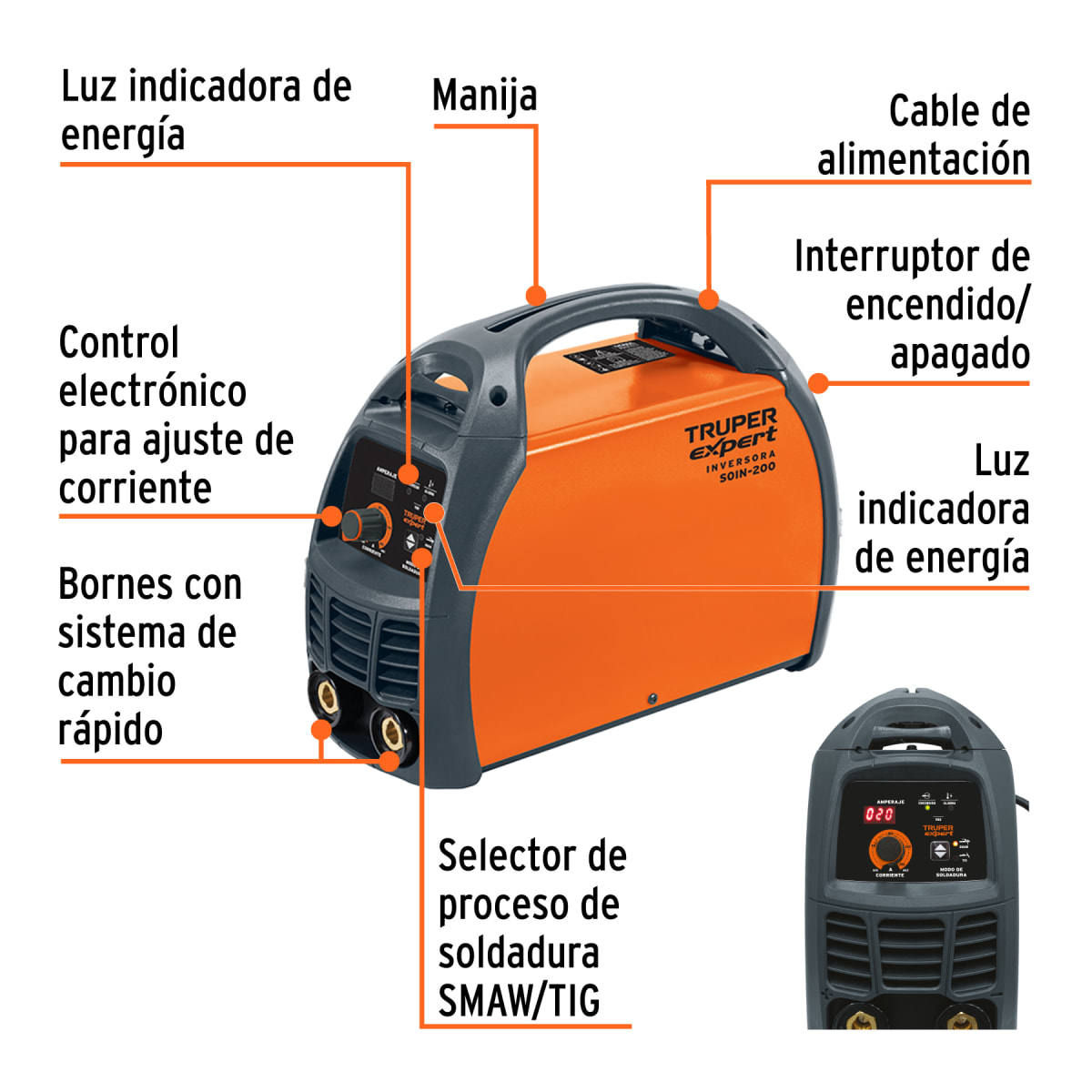 Soldadora Inversora 220V 30-200A SMAW/TIG  Truper 136963