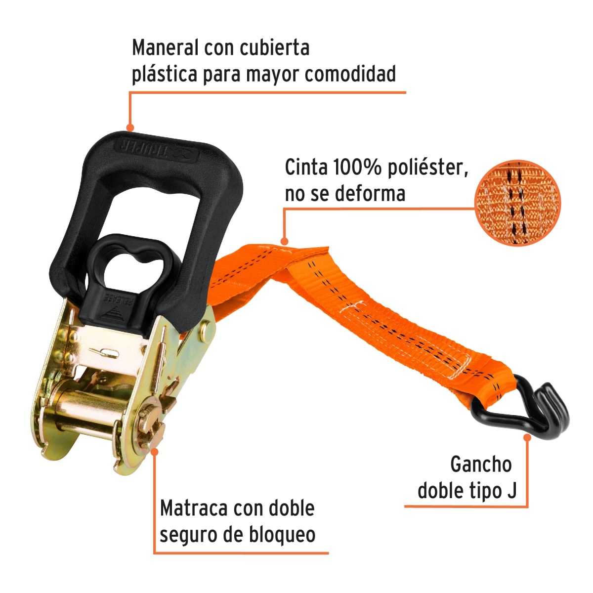 Juego De 4 Fajas Ratchet Carga Máx 1000 Kg Truper 1017412