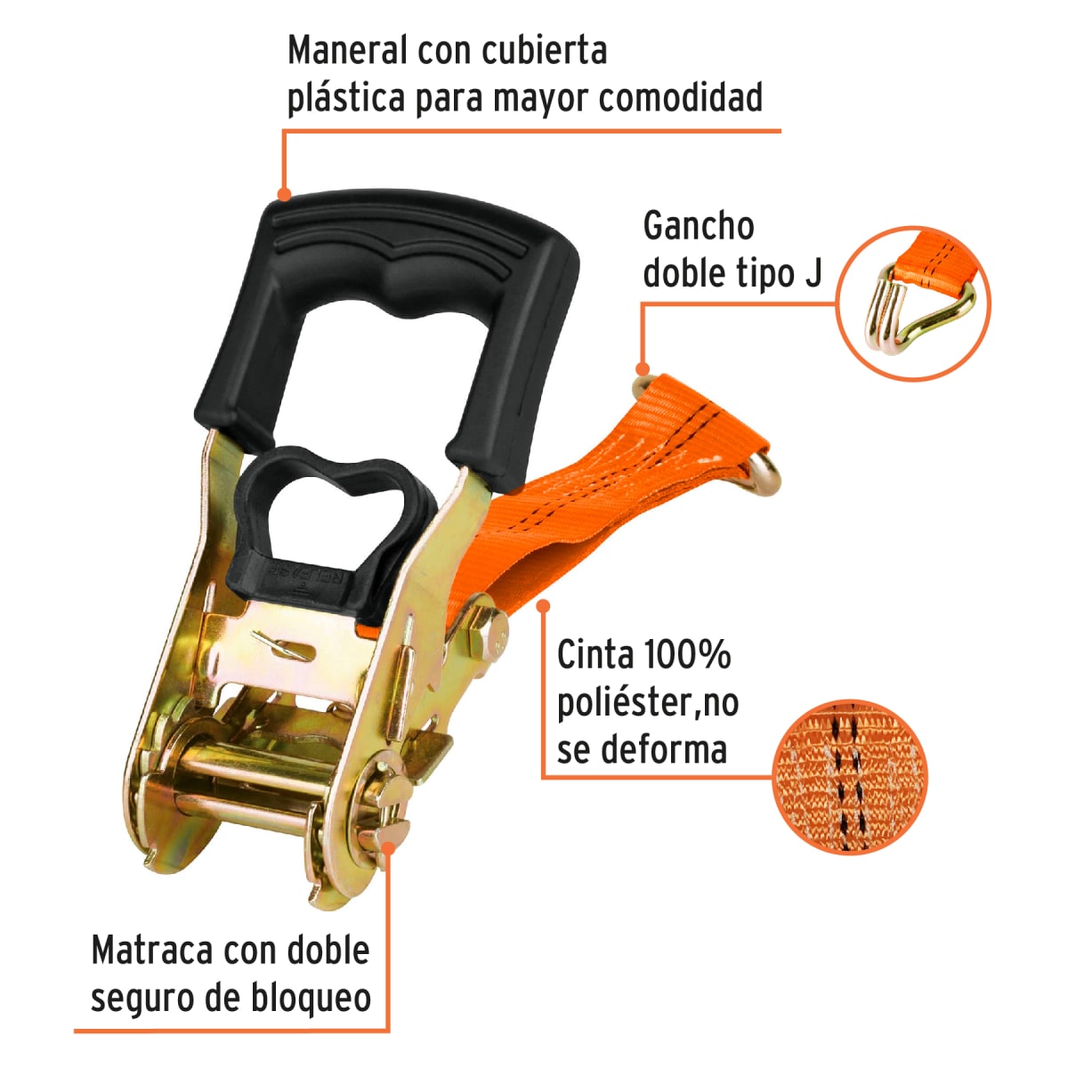 Juego De 2 Fajas Con Ratchet Carga Máx 1500 Kg Truper 1018313