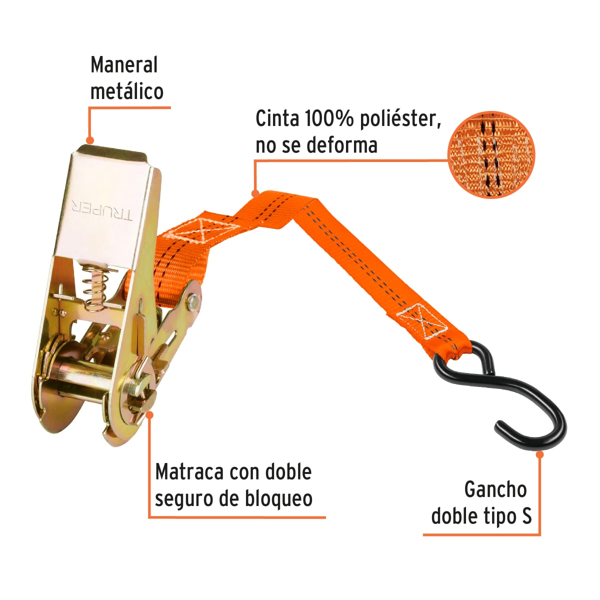Juego De 2 Fajas Con Ratchet Carga Máx 400 Kg Truper 1017393