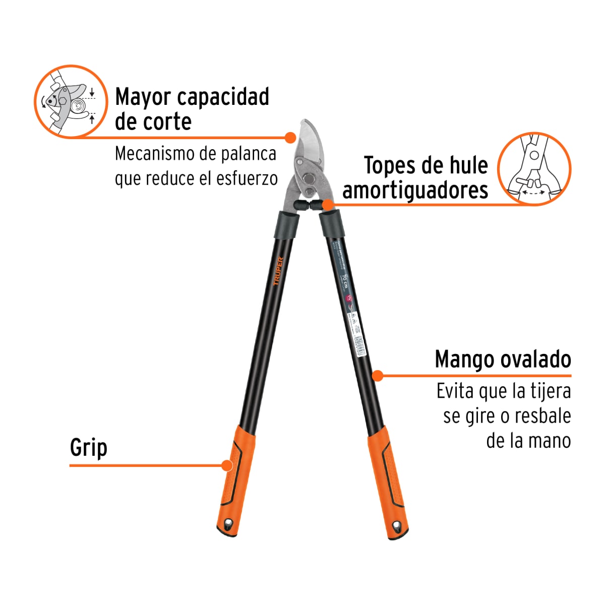 Tijera Para Ramas 70 Cm Tipo Americano Mangos Tubulares Truper 183812