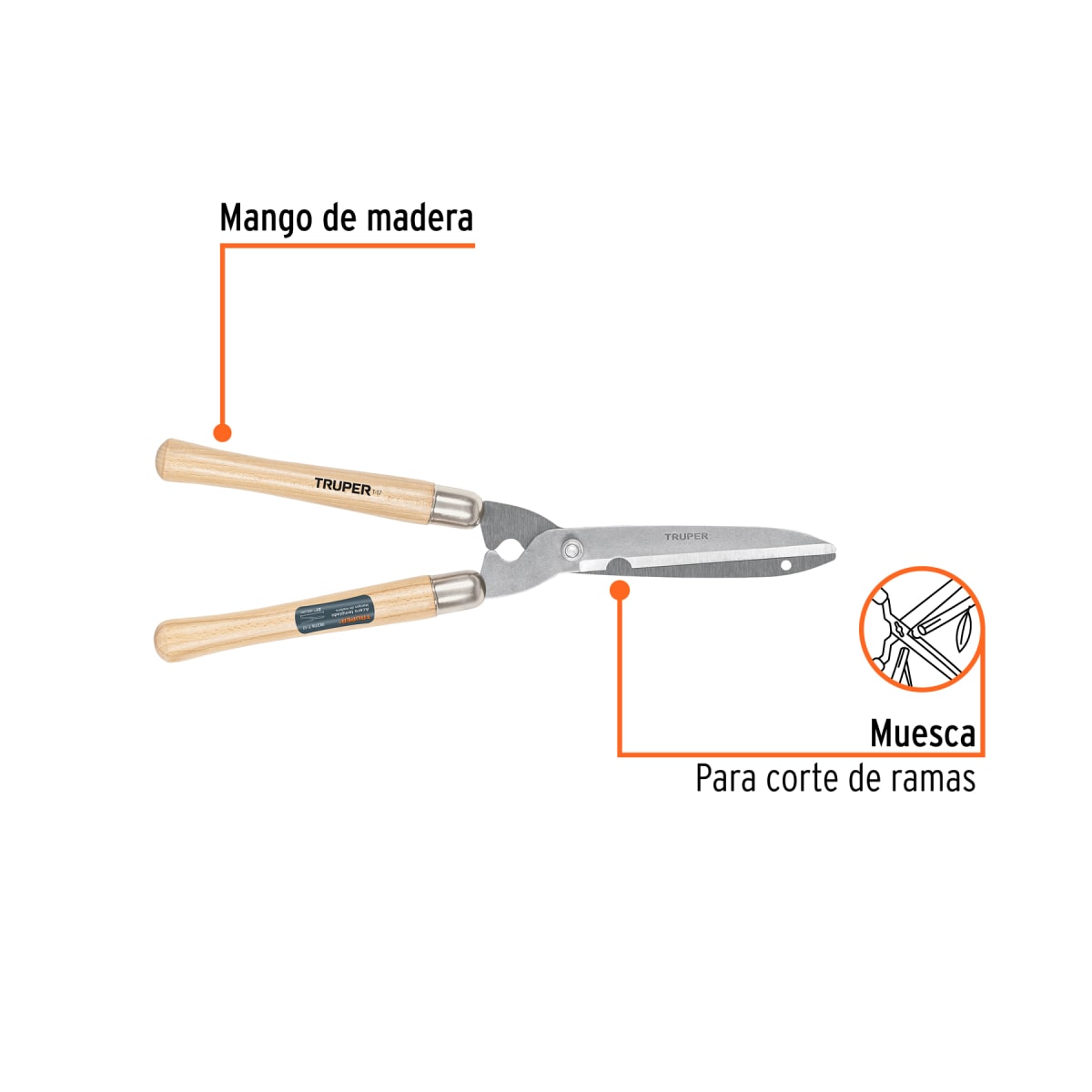 Tijera Para Poda 53 cm Ligera Mangos De Madera Truper 183762