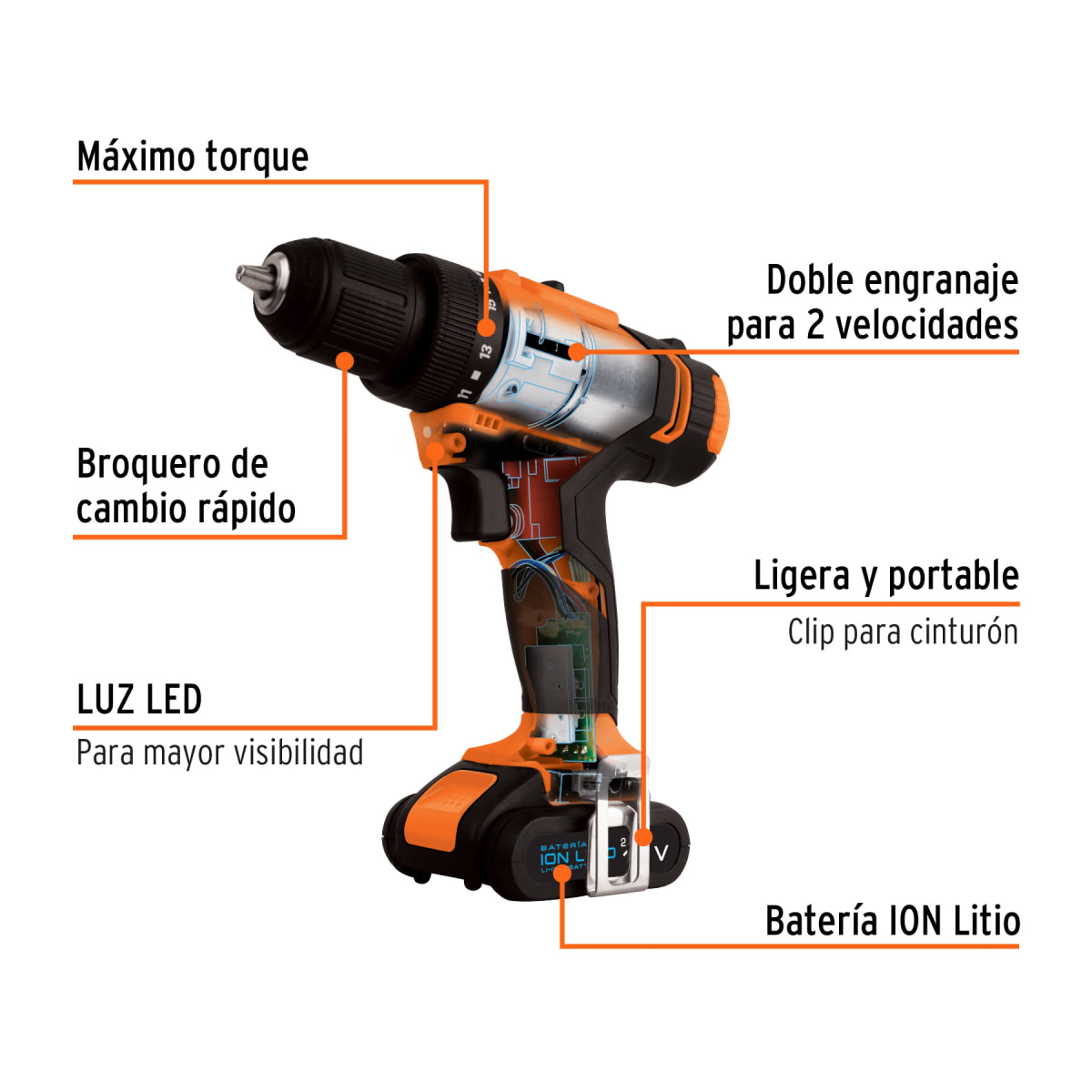 Taladro Inalámbrico Con Batería Ión Litio 12 V 3/8