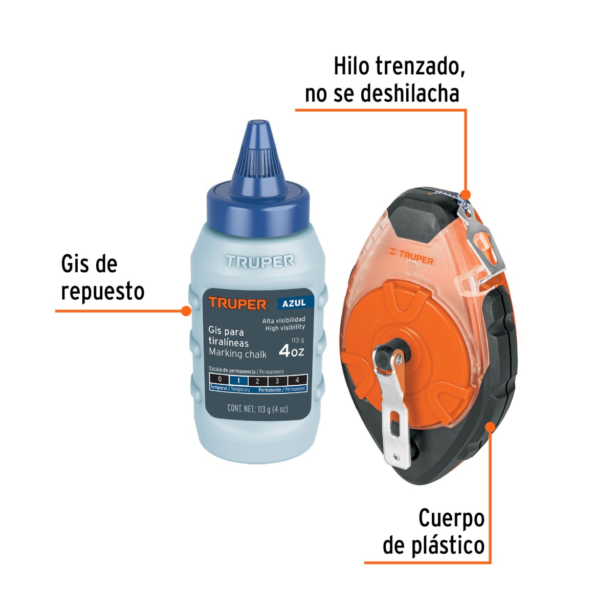 Tiralíneas Profesional Plástico 30M/100 Pies C/Gis Truper 185752