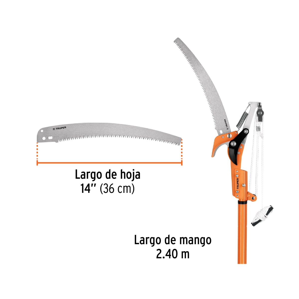 Tijera De Poda Cortador De Ramas Altas Mango Telescópico 2.40 m Truper 184093