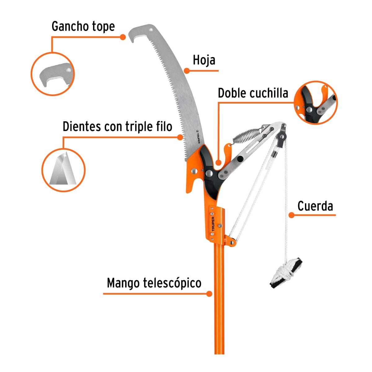 Cortador De Ramas Altas Mango Telescópico Fibra De Vidrio 18410 Truper2