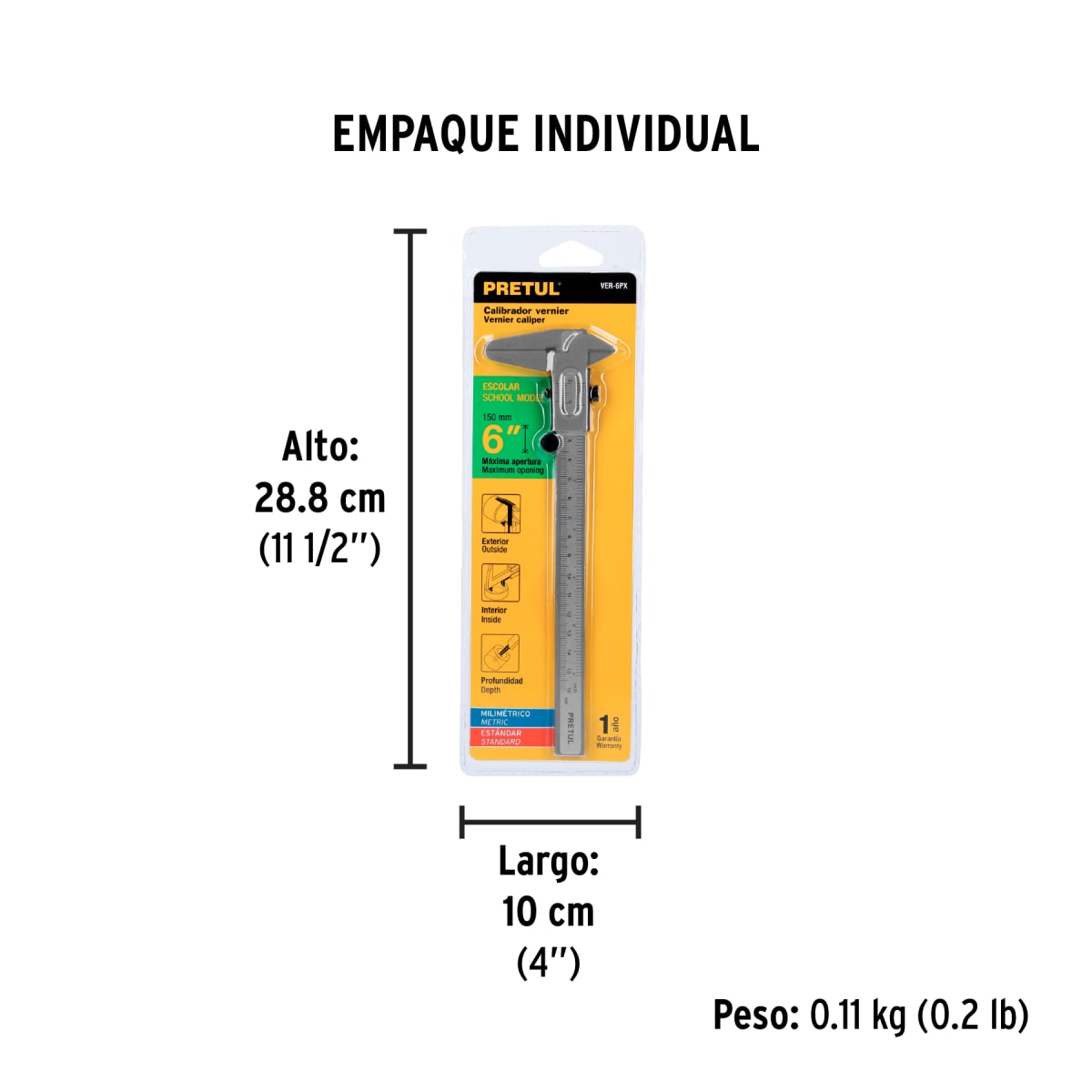 Calibrador vernier (pie de rey) escolar de acero Pretul5