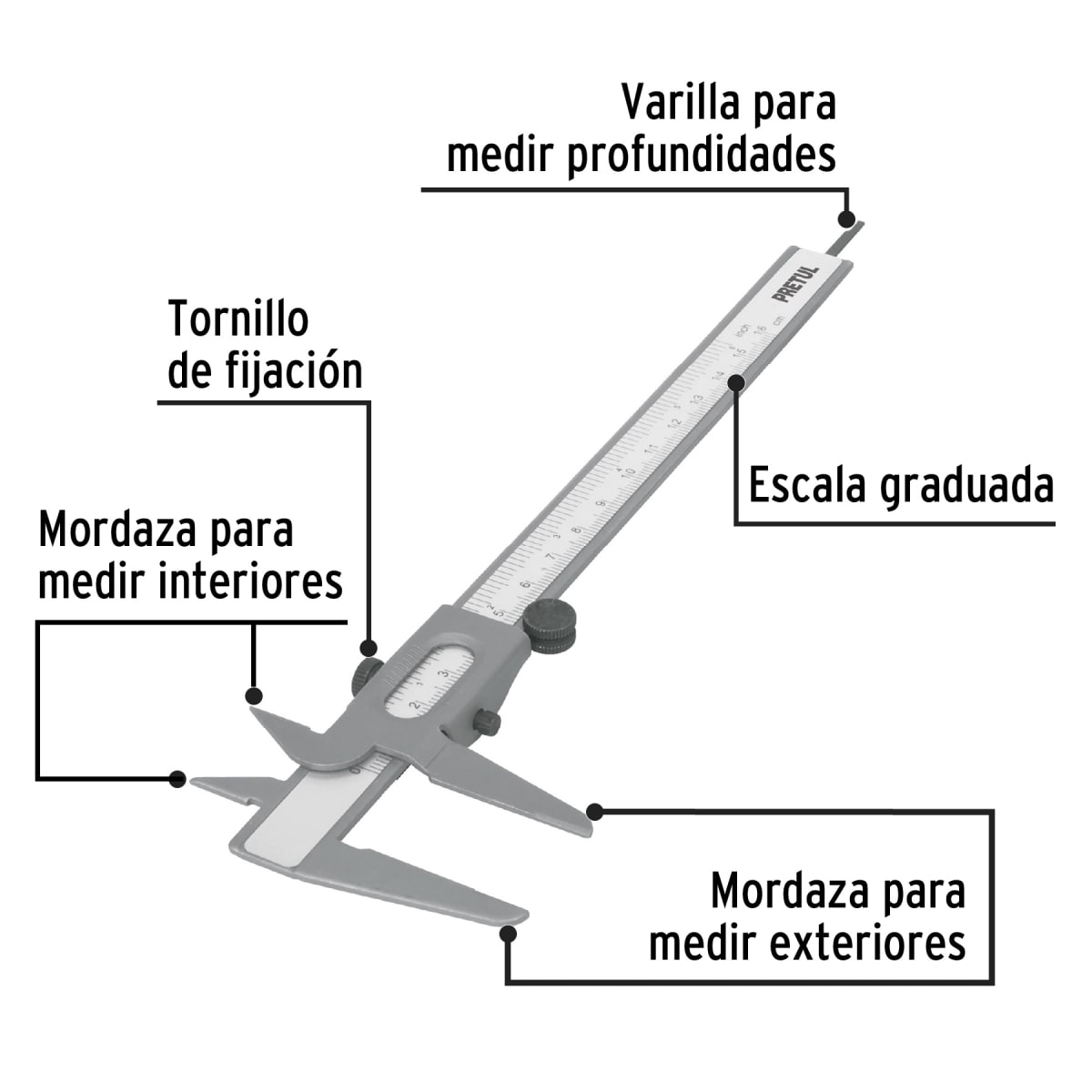 Calibrador vernier (pie de rey) escolar de acero Pretul3