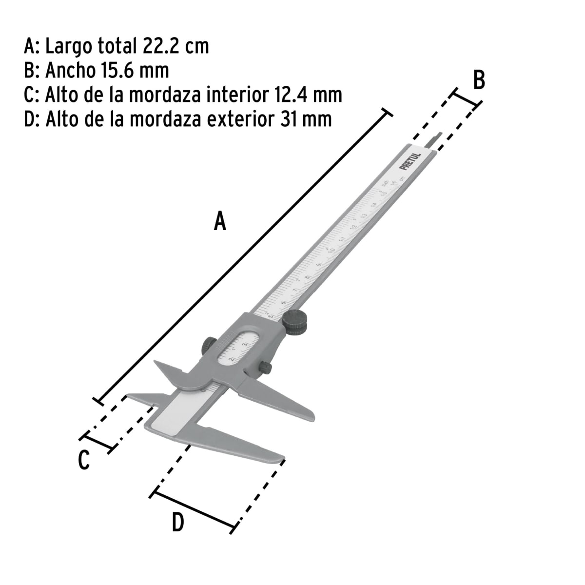Calibrador vernier (pie de rey) escolar de acero Pretul2
