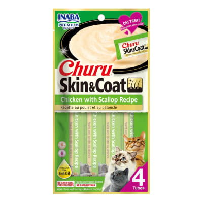 Churu Skin & Coat chicken w/scallop recipe x 4 tubos