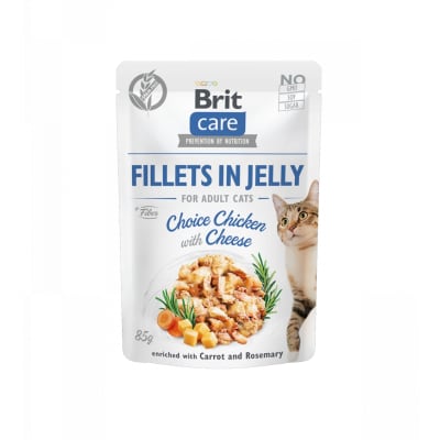 BRIT CARE CAT FILLETS IN JELLY CHOICE CHICKEN WITH CHEESE 85 G