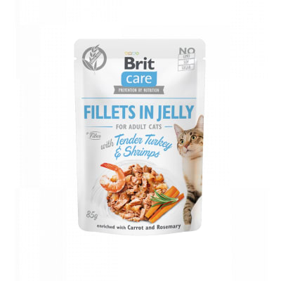 BRIT CARE CAT FILLETS IN JELLY TENDER TURKEY & SHRIMPS 85 G
