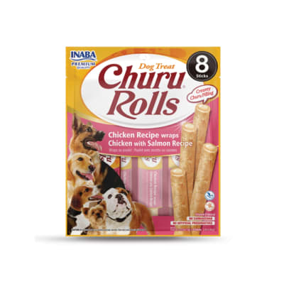 CHURU DOG ROLLS WRAPS CHICKEN WITH SALMON RECIPE X 8 UND