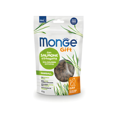 MONGE GIFT FILLED AND CRUNCHY HAIRBALL CAT (SALMON+CATNIP) 60 G