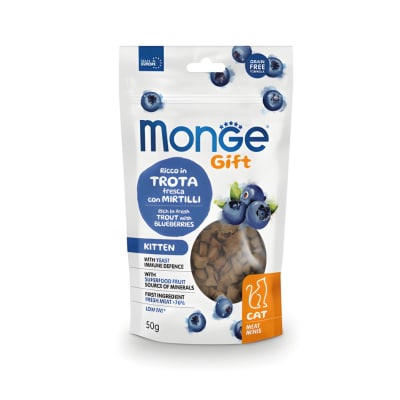 MONGE GIFT MEAT MINIS KITTEN CAT (TRUCHA+ARANDANOS) 50 G