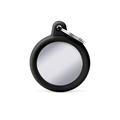PLACA HUSHTAG CHROMED CIRCLE WITH BLACK RUBBER (HTB04BLACK)